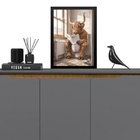 Quadro Para Banheiro - Touro Lendo Jornal 24x18cm Moldura Pre