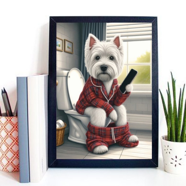 Quadro Para Banheiro West Highland 33x24cm - Com Vidro Moldur