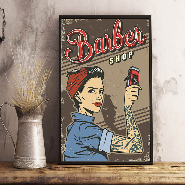 Quadro Para Barbearia Mulher Ilustração Tamanho A4 Poster