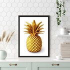 Quadro Para Cozinha Abacaxi Dourado 33x24cm Moldura Preta