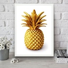 Quadro Para Cozinha Abacaxi Dourado 45x34cm - Com Vidro Moldu