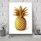 Quadro Para Cozinha Abacaxi Dourado 45x34cm - Com Vidro Moldu