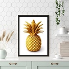 Quadro Para Cozinha Abacaxi Dourado 45x34cm Moldura Preta