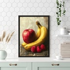 Quadro Para Cozinha Arte Maçã E Banana 45x34cm Moldura Preta