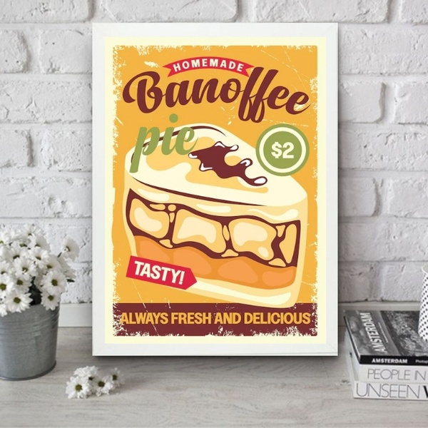 Quadro Para Cozinha Bolo Banoffee 33x24cm Moldura Branca