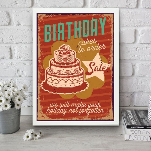 Quadro Para Cozinha Bolo De Aniversário 45x34cm Moldura Preta