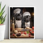 Quadro Para Cozinha Cães Raça Pug 45x34cm - Com Vidro Moldura