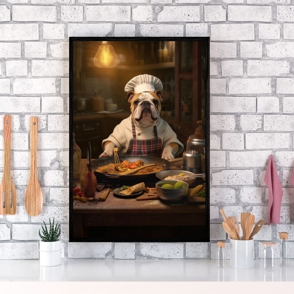 Quadro Para Cozinha Cão Bulldog Inglês 24x18cm - Com Vidro Mo