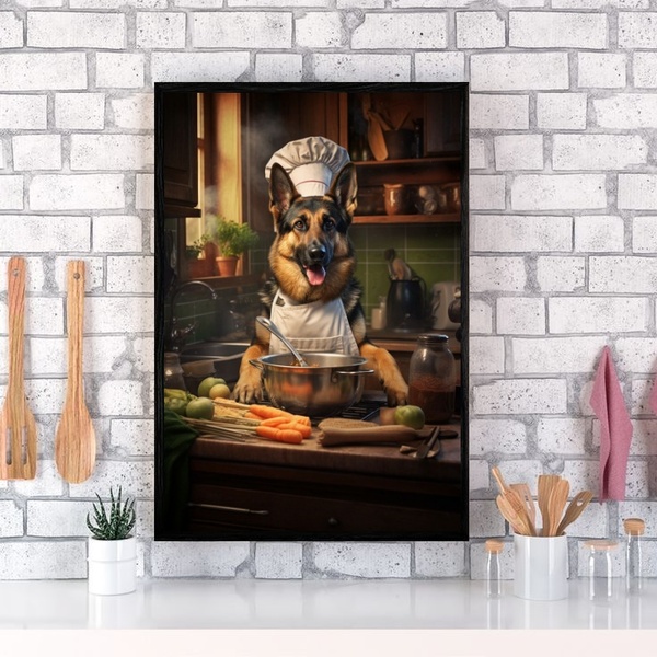 Quadro Para Cozinha Cão Raça Pastor Alemão 33x24cm Moldura:ma