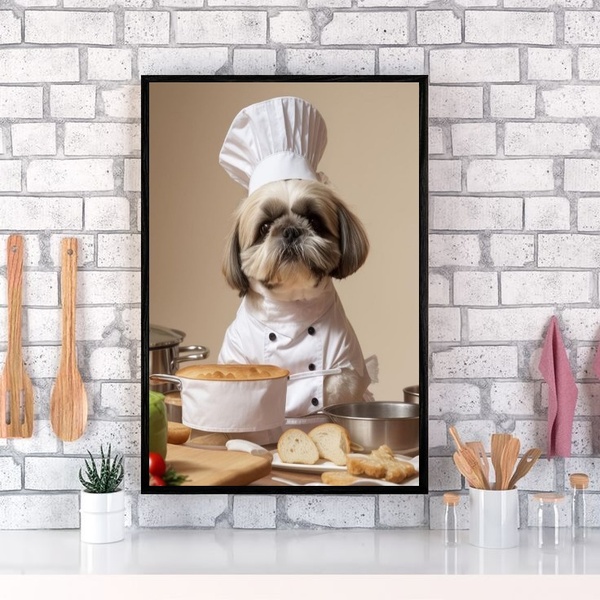 Quadro Para Cozinha Cão Shih Tzu 24x18cm - Com Vidro Moldura: