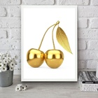 Quadro Para Cozinha Cereja Dourada 45x34cm Moldura Preta