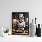 Quadro Para Cozinha Chef Gata 24x18cm - Com Vidro Moldura Pre