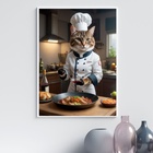 Quadro Para Cozinha Chef Gata 33x24cm - Com Vidro Moldura Pre