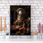 Quadro Para Cozinha Coruja Cozinheira 33x24cm - Com Vidro Mol