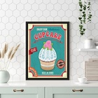 Quadro Para Cozinha Cupcake 24x18cm - Com Vidro Moldura Branca