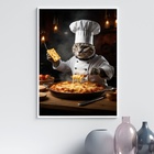 Quadro Para Cozinha Gato Chef 24x18cm - Com Vidro Moldura Pre