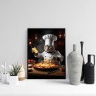 Quadro Para Cozinha Gato Chef 24x18cm Moldura Branca