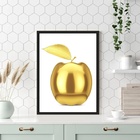 Quadro Para Cozinha Maçã Dourada 33x24cm - Com Vidro Moldura
