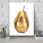 Quadro Para Cozinha Pera Dourada 33x24cm - Com Vidro Moldura