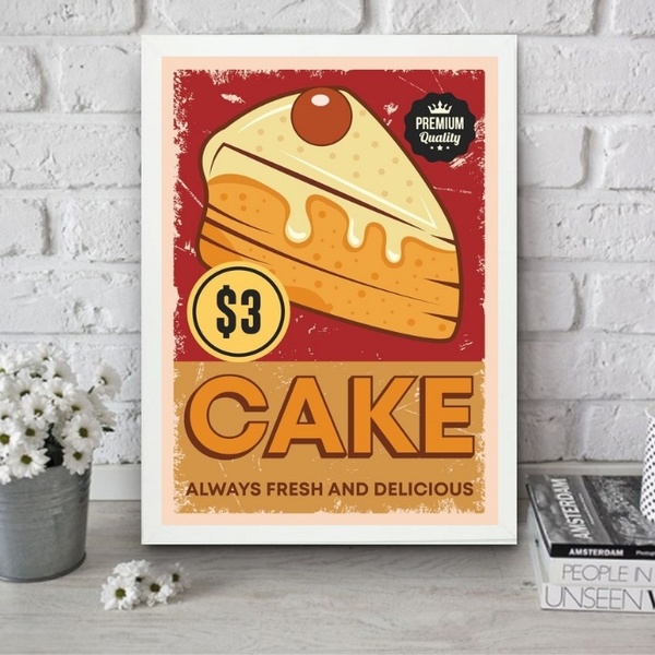 Quadro Para Cozinha Vintage - Bolo 33x24cm Moldura Preta