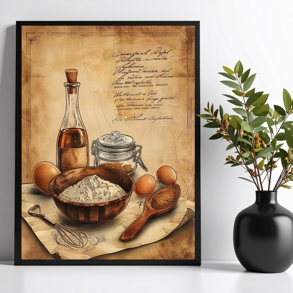 Quadro Para Cozinha Vintage - Ingredientes 33x24cm - Com Vidr