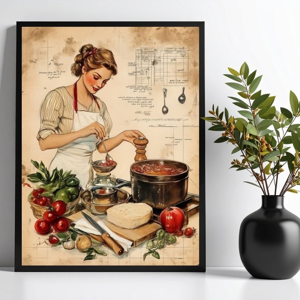 Quadro Para Cozinha Vintage - Pin Up Ingredientes 45x34cm Mol