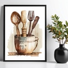 Quadro Para Cozinha Vintage - Utensílios 33x24cm - Com Vidro