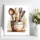 Quadro Para Cozinha Vintage - Utensílios 33x24cm - Com Vidro