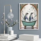 Quadro Para Decoração De Banheiros - Pinguins 33x24cm Moldura