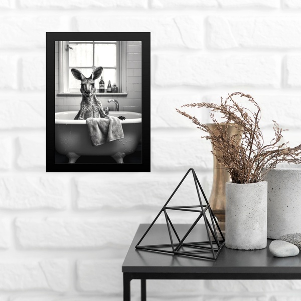 Quadro Para Decorar Banheiro - Canguru 45x34cm - Com Vidro Mo