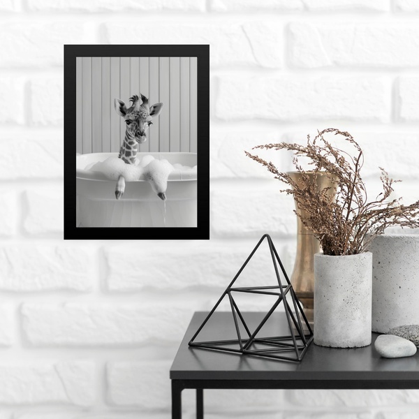 Quadro Para Decorar Banheiro - Girafinha 24x18cm - Com Vidro