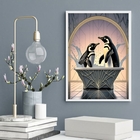 Quadro Para Decorar Banheiro Pinguins 45x34cm Moldura Branca