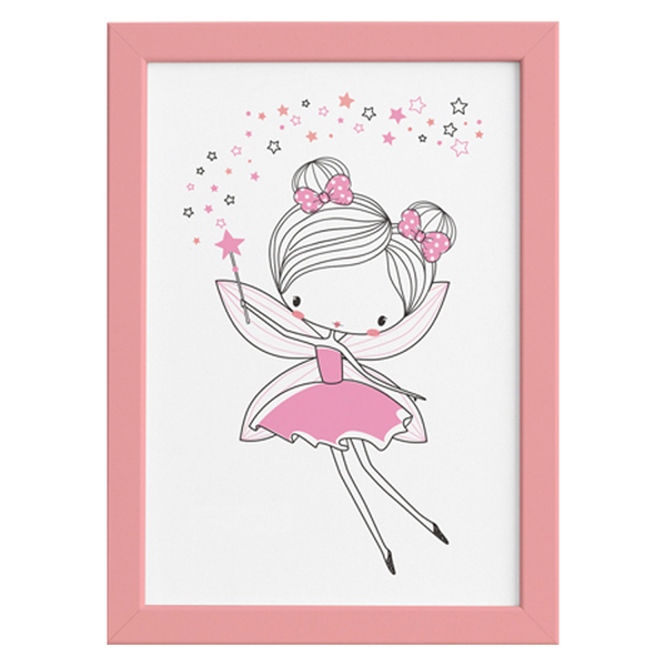 Quadro para Quarto de Menina Fada Rosa Moldura Rosa 22x32cm