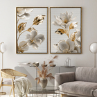 Quadro Para Quarto Decorativo Flores Moderno Dourada Ouro Ama