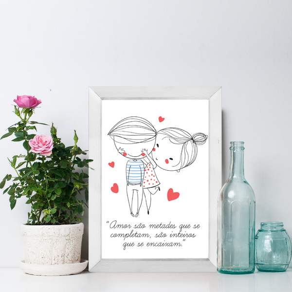 Quadro para Quarto Frase Namorados Moldura Branca 22x32cm