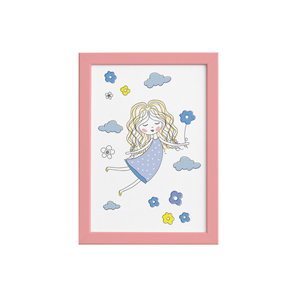 Quadro para Quarto Menina e Flores Azuis Moldura Rosa 22x32