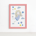 Quadro para Quarto Menina e Flores Azuis Moldura Rosa 22x32