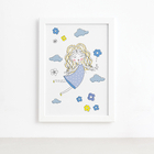Quadro para Quarto Menina Flores Azuis Moldura Branca 22x32