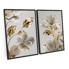 Quadro Para Sala Moderno Folhas Douradas E Brancas Ouro Amare