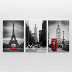Quadro Paris, Nova York E Londres - Kit 3 Telas