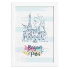 Quadro Paris Torre Eiffel Bonjour Moldura Branca 22x32