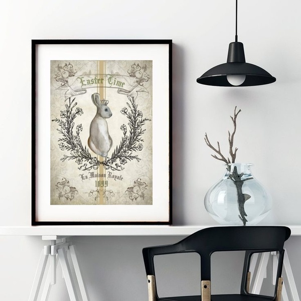 Quadro Páscoa Vintage - 60x48cm Moldura:madeira Preta