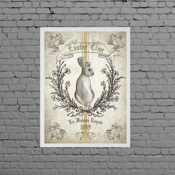 Quadro Páscoa Vintage Easter Time 33x24cm Moldura:madeira Pre