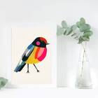 Quadro Passarinho Colorido 33x24cm - Com Vidro Moldura:madeir