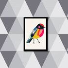 Quadro Passarinho Colorido 45x34cm - Com Vidro Moldura:madeir