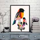 Quadro Passarinho Colorido Com Filhote 24x18cm Moldura:madeir