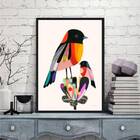 Quadro Passarinho Colorido Com Filhote 45x34cm - Com Vidro Mo