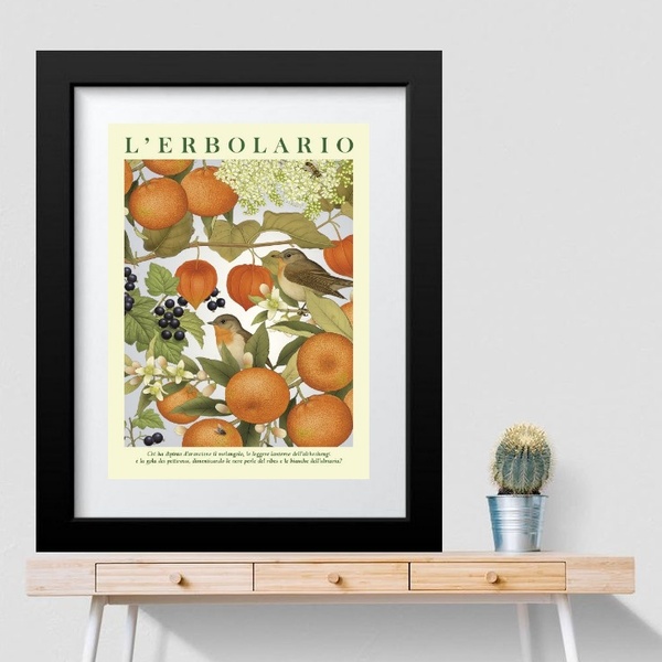 Quadro Pássarinho Com Frutas - 60x48cm Moldura Branca