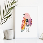 Quadro Passarinho Estampado Floral 33x24cm - Com Vidro Moldur