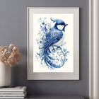 Quadro Passarinho Floral Azul - 60x48cm Moldura Branca
